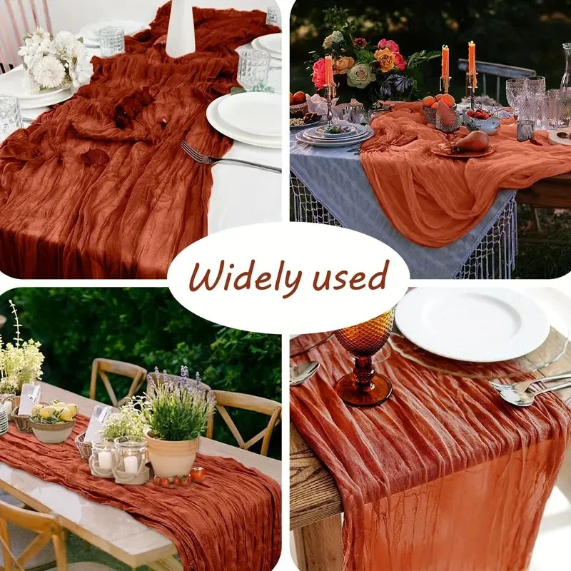 1pc Boho Style Cheesecloth Table Runner - Long Gauze Sheer RomanticTable Runner For Weddings, And Scene Decor Home Decor