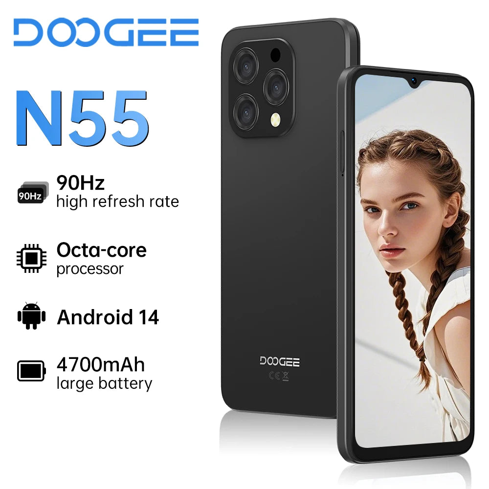 DOOGEE [N55] Smartphone 5G 6.56 "90Hz IPS Screen Telephone Portable 4GB+128GB Triple 13MP Camera 5150mAh Android 14 Mobile Phone