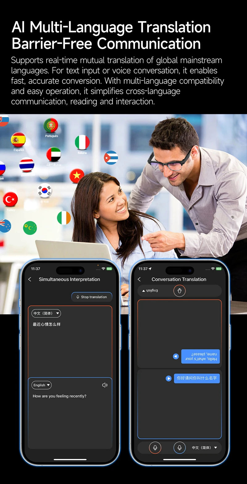 4K HD Upgrade Smart Glasses With Camera Video Recording AI Photo Recognition Bluetooth Call Translation Voice Sunglasses Men