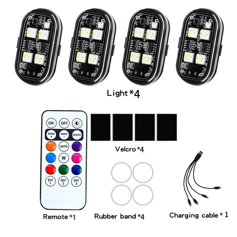 Wireless LED Strobe Lights Car Decor Atmosphere Light Warning Lights RGB Led Aircraft Strobe Lights Car Motorcycle LED Lights