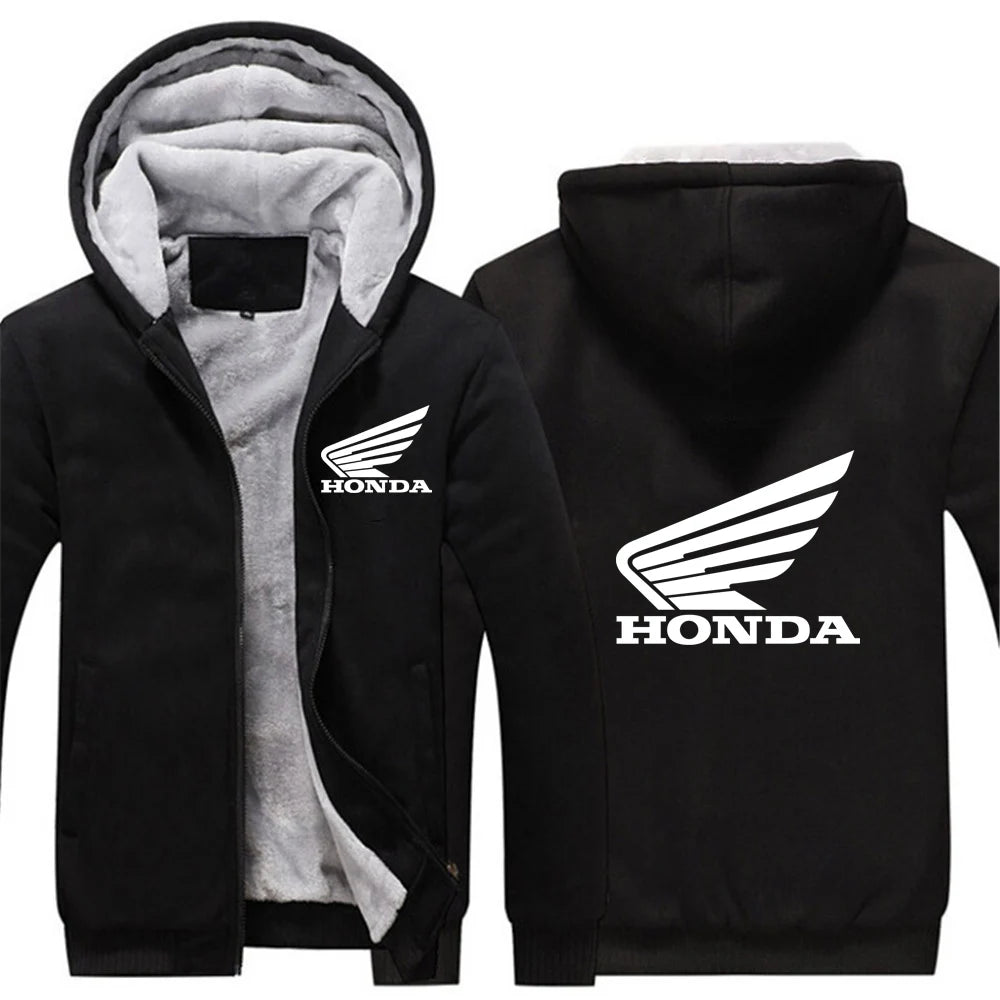 Honda Logo 2025 Autumn Winter Man's Fleece Warm Thicken Coat Popular Patchwork Contrast Color Hoodies Casual Jacket