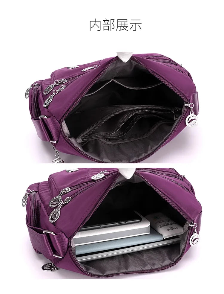 Large Capacity Waterproof Nylon Shoulder Bag Multi-Pocket Crossbody Bag Female Bag Shopping Travel Lady Handbag Leisure Purse