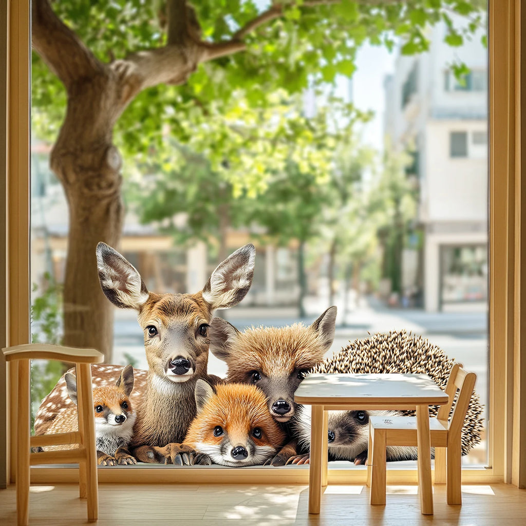 1PC  New fully transparent simulation fox, deer, hedgehog, glass stickers for living room, bedroom, kitchen, balcony, home decor