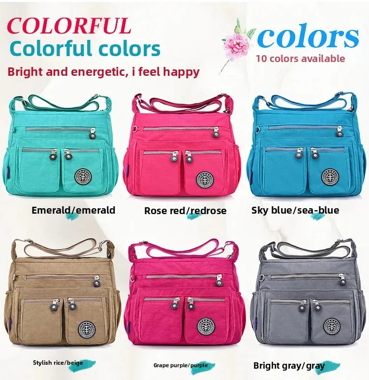 Versatile Waterproof Nylon Single Shoulder Bag for Women Lightweight Travel Crossbody Bag with Internal Zipper And Polyester Lin