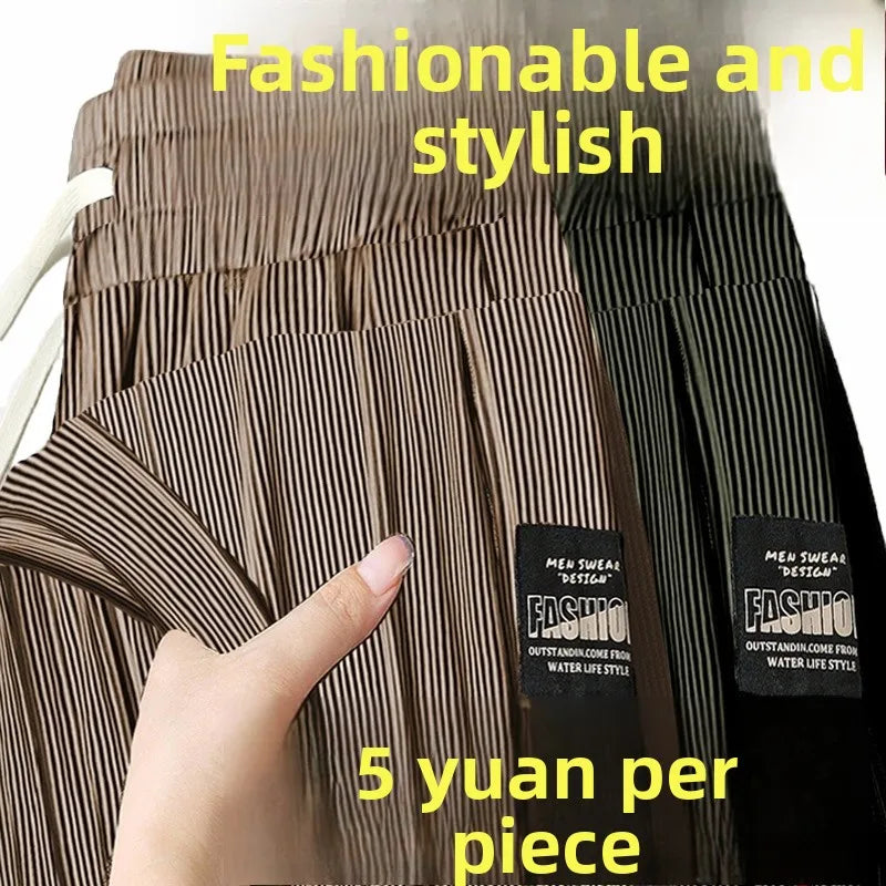 Summer Ice Silk Elastic Waist Sports Pants Men's Lightweight Straight Leg Casual Trousers Youth Fashionable Loose Fit