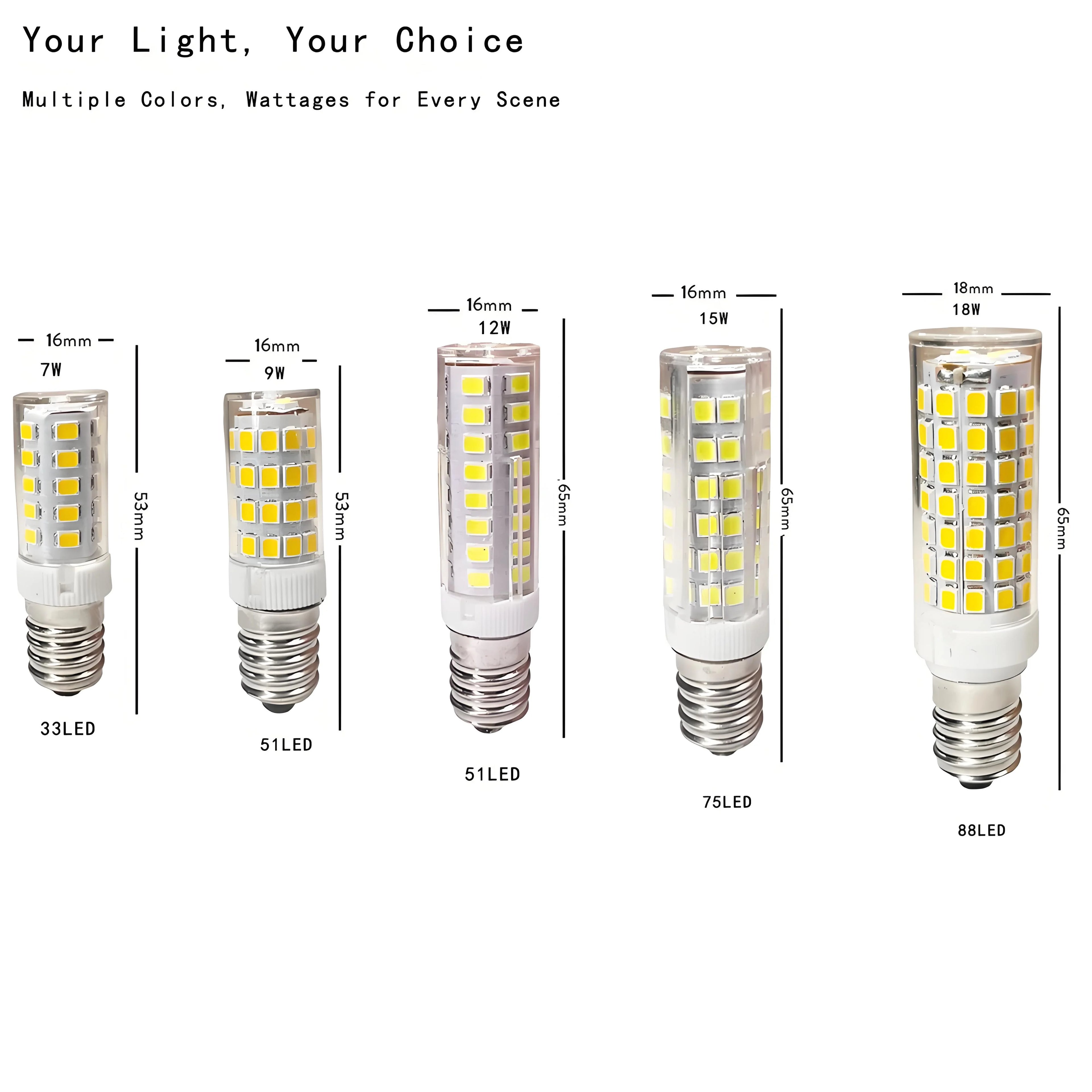 E14 LED Bulb 7W 9W 12W 15W 18W, 220V-240V Bright Mini Corn Light, 2835 SMD, 360° Beam Angle, Replace Halogen Chandelier Bulbs