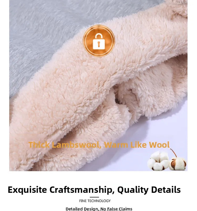 Lamb Velvet Hoodie Men's Thickened Fleece round Neck Casual Versatile Teenage Warm Top Lamb Velvet Jacket Winter Fashion