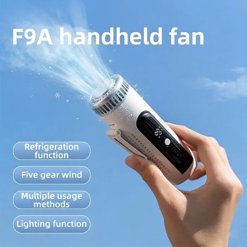 2026 New Semiconductor ICE Cooling Turbo Fan 3-in-1 Portable USB Handheld Neck Waist Fan LED Display 3000mAh Brushless Mini Fan