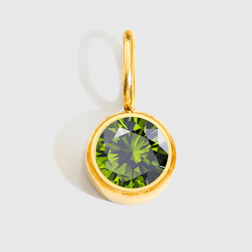 St-Delan Stainless Steel Round Bezel CZ Birthstone Charms Multicolor Crystal Pendant for DIY Jewelry Making