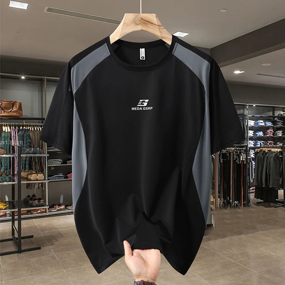 13XL Plus Size T-shirts Summer Men Loose Tee Tops Color Block Patchwork Short Sleeve Crew Neck Tee Tops Big Size 11XL 12XL