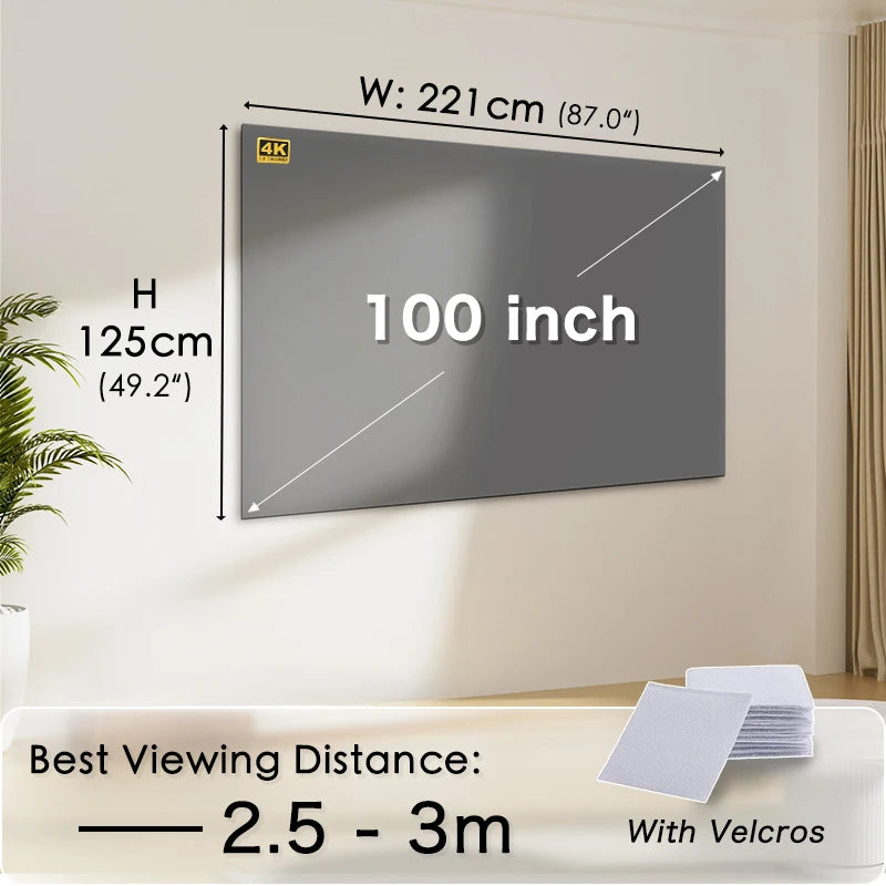 Portable Projector Screen 16:9 Foldable Projection Screens Home Cinema House Indoor Outdoor Theater 4K HD 1080P Anti Light Flat