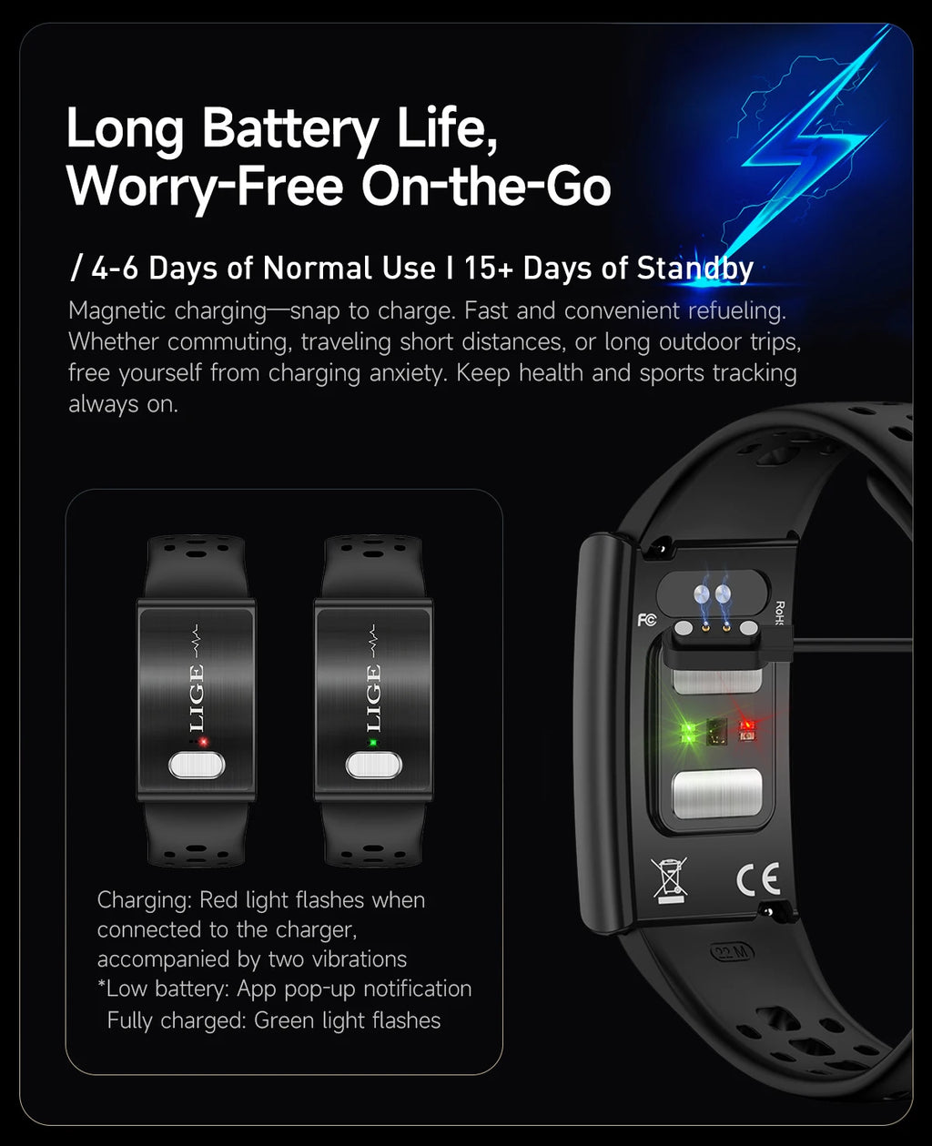LIGE Fitness Tracker ECG+PPG SpO2 Sport Smart Bracelet Body Fat BMI Heart Rate Blood Pressure Monitor Pedometer Smartwatch Band