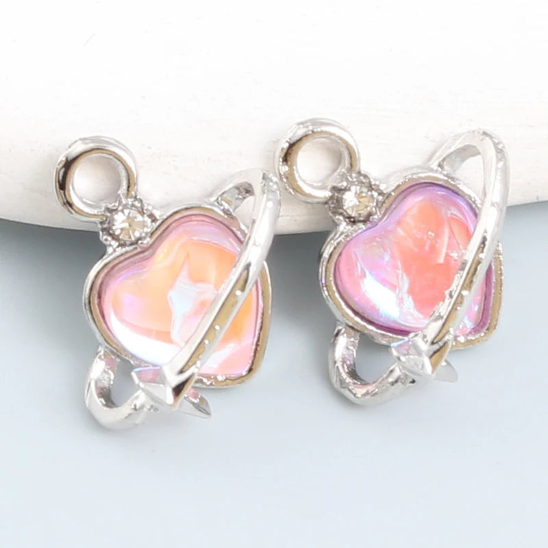 10pcs New Heart Enamel Charms Pink Fashion Y2K Style Pendants For Making DIY Handmade Findings Accessories Necklace Jewelry