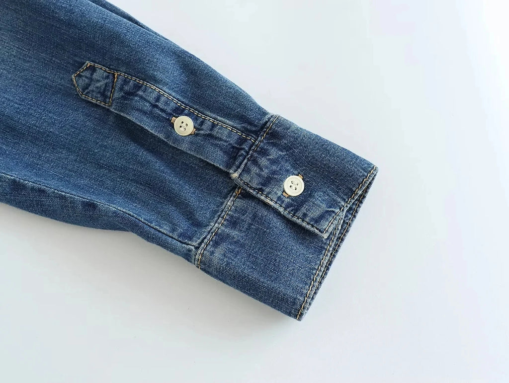 2025 Women's Denim Shirts Button Blouses Asymmetric's Shirts Tops