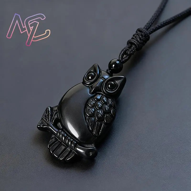 Real Obsidian Owl Pendant Necklace Natural Jewelry Charm Luxury Talismans Amulet Men Fashion Vintage Carved Gifts for Women