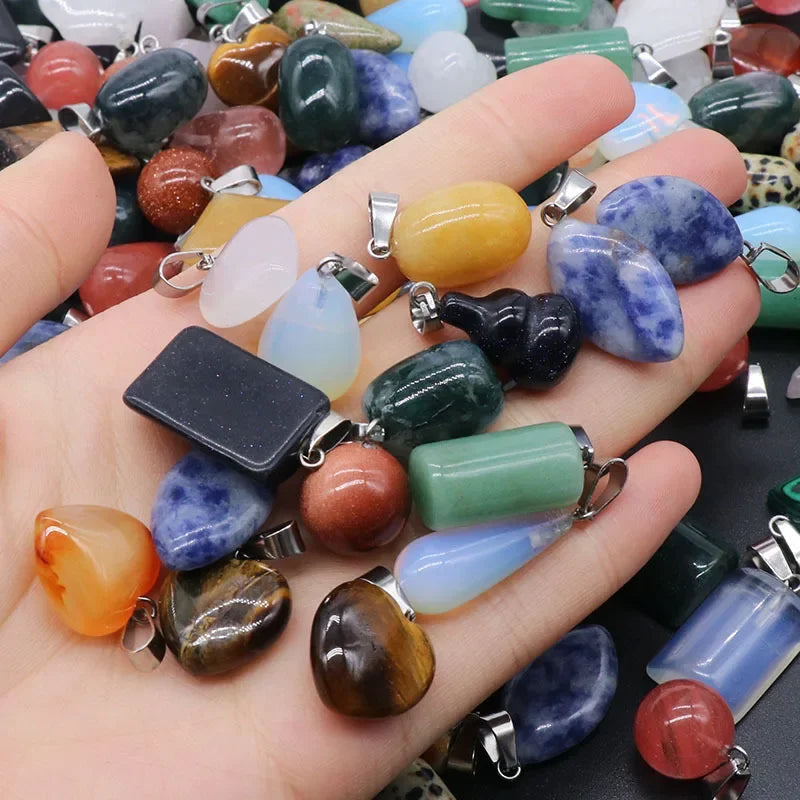 12pcs Natural Stone Pendant Mix Colors Women Natural Jewelry Charms fit DIY Necklace Making Wholesale Multiple Shapes