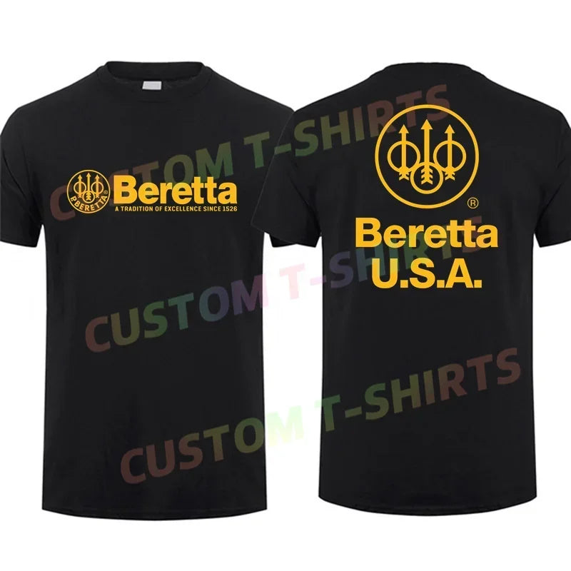 Men T Shirt Casual Berettas Guns Weaponry T-shirt Graphic Summer Sports Short Sleeves 100% Cotton Streetwear S-3XL Cool Tee