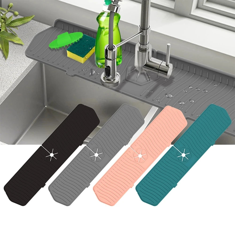 30/24 Inch Silicone Faucet Mat Sink Splash Guard Large Size Faucet Drain Drying Pad Countertop Protector for Bathroom Kitchen