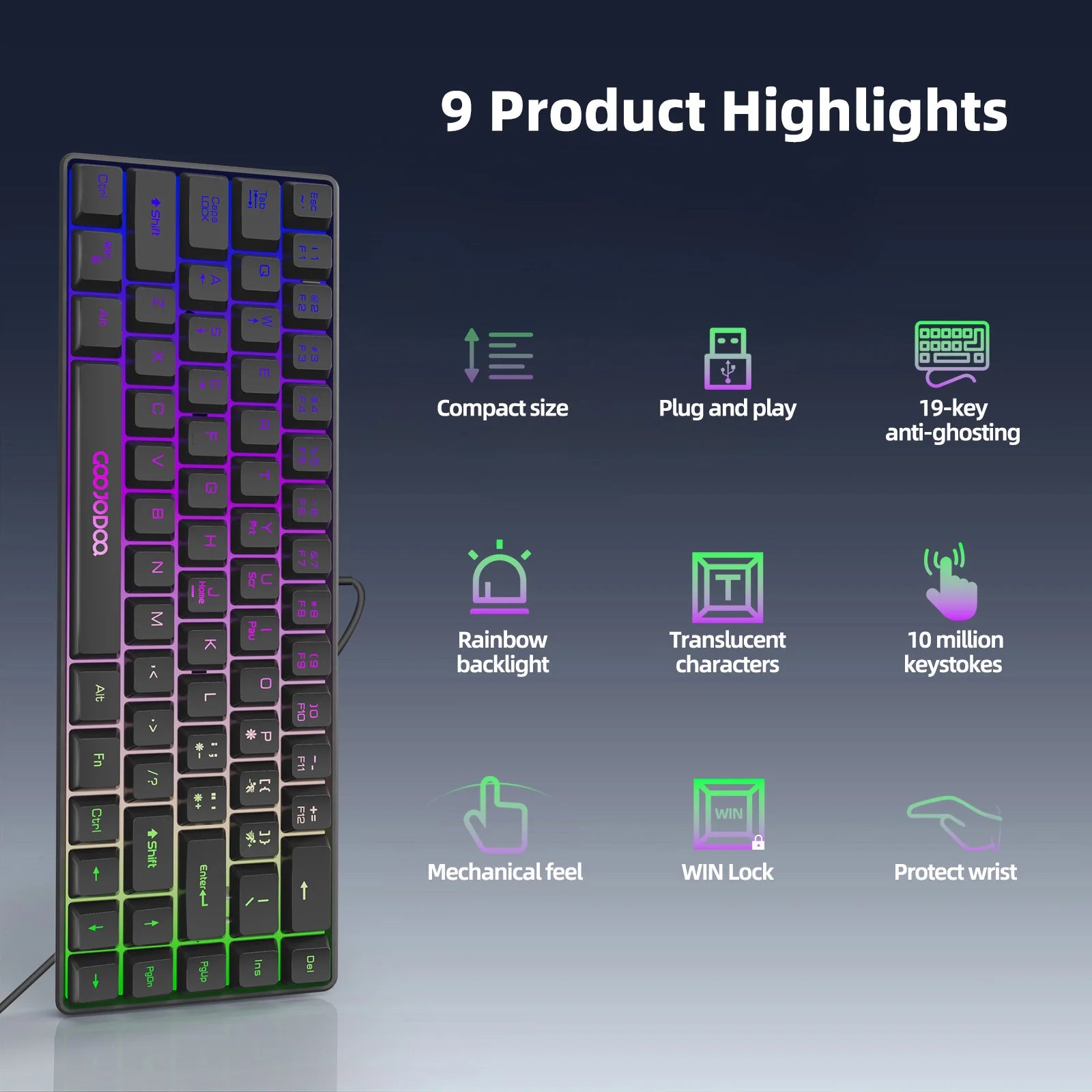GOOJODOQ Mini 60% Gaming Keyboard Portable Wired Portable Wired Mechanical Keyboard RGB Backlit 68 Key Ultra-Compact Keyboard