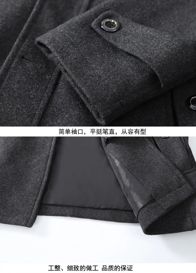 2025 Autumn Winter Middle-aged Coat Men Fashion Double Collar Cold-resistant Business Overcoat Thickened Wool Coat Men Clothing