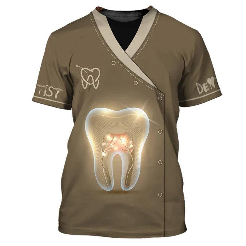 Dentist Work Uniform Funny Cosplay T-shirt For Men Cute Novelty Tooth Design O-neck T Shirts Breathable Oversized Women Tee Top