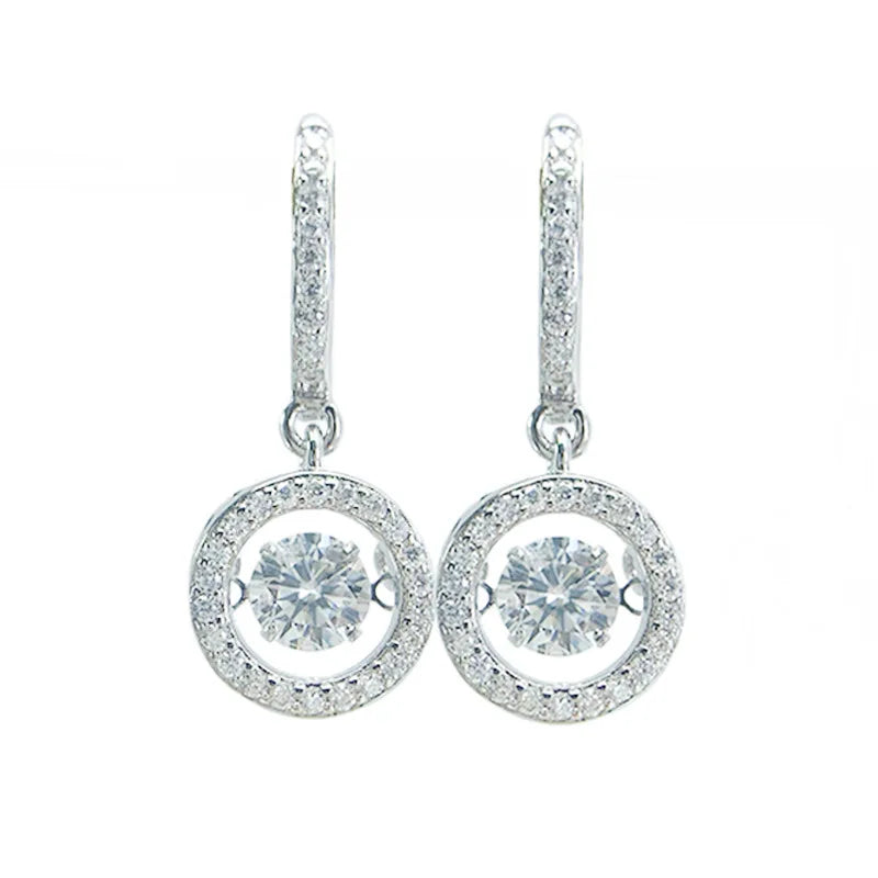 MOVESKI 925 Sterling Silver Dancing Moissanite Drop Earrings | 0.5CT 1CT Round Cut Halo Dangle Earrings for Women Bridal Jewelry