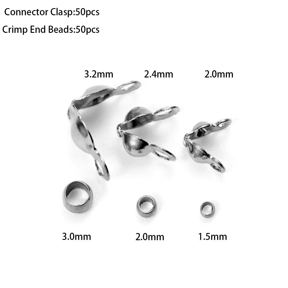 50pcs Stainless Steel Connector Clasp Fitting Ball Chain End Crimps Beads For Bracelet Necklace Chains Jewelry Making Supplie