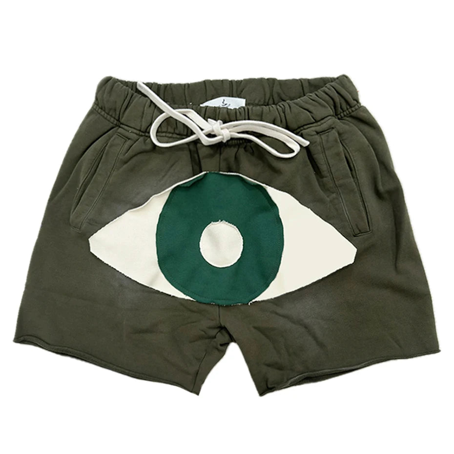 Eyes Patchwork Shorts Men Summer Vintage Shorts Streetwear Sweatshorts Harajuku Retro Shorts