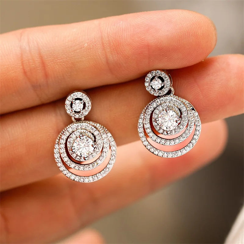 ZFSILVER Trendy s925 Silver Moissanite Classic Exquisite Design Round Circle Earring Charms Women Accessories Jewelry Gift KE104