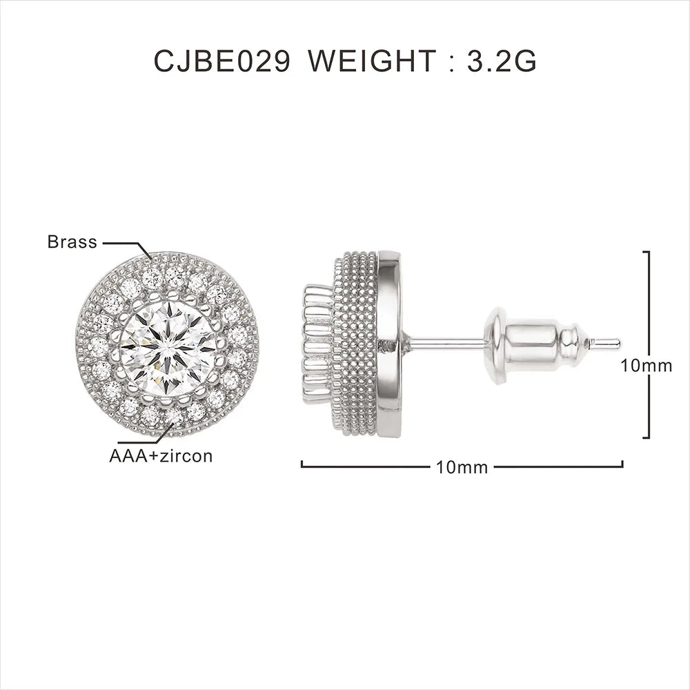 Luxury Creative Geometry Round Shining Brightly Full of Zircon Stainless Steel Stud Earrings for Women Men Hip-hop Trend Jewelry