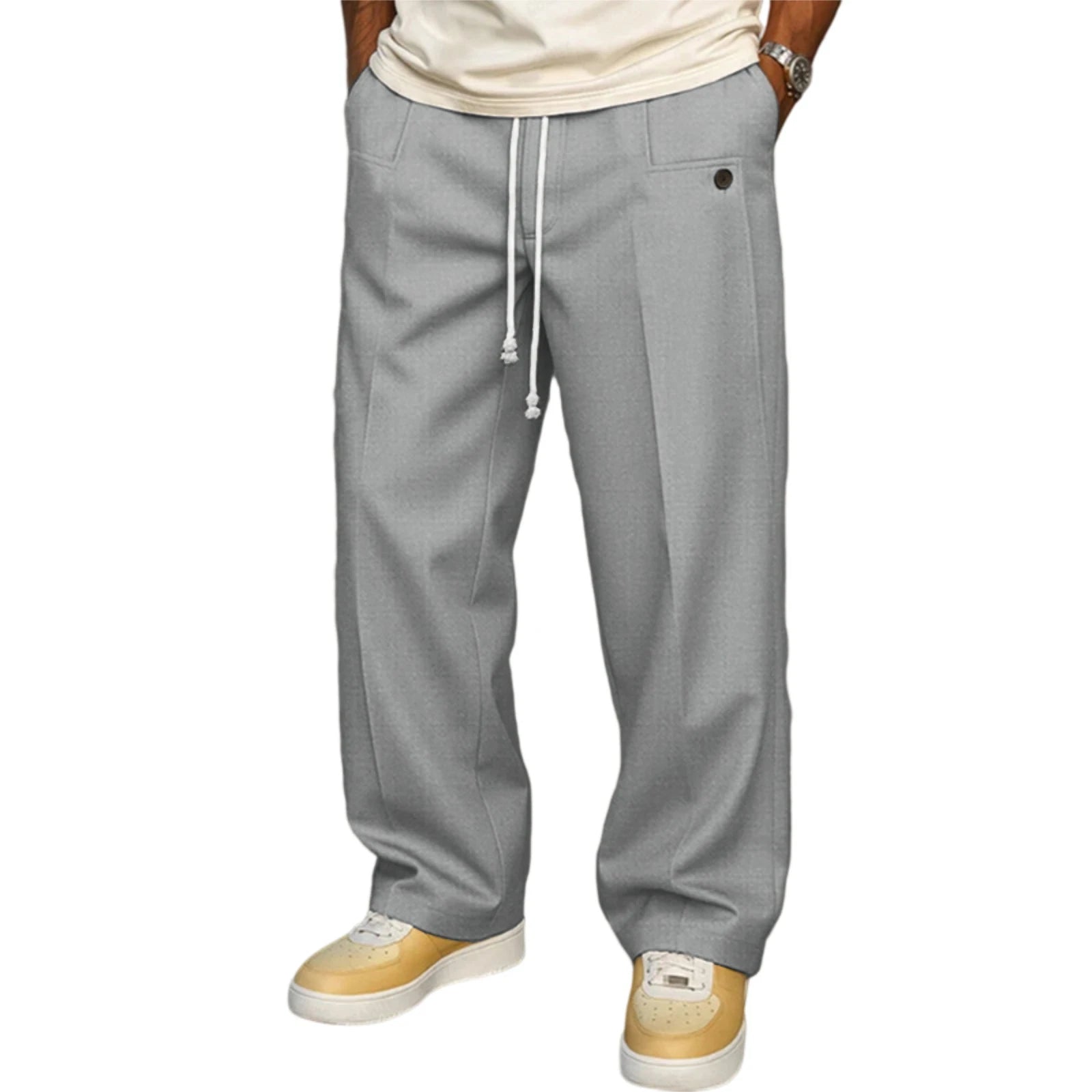 Men s Elastic Waist Jogger Pants with Side Pockets Comfortable Solid Color Casual Mid Rise  Fit Trousers