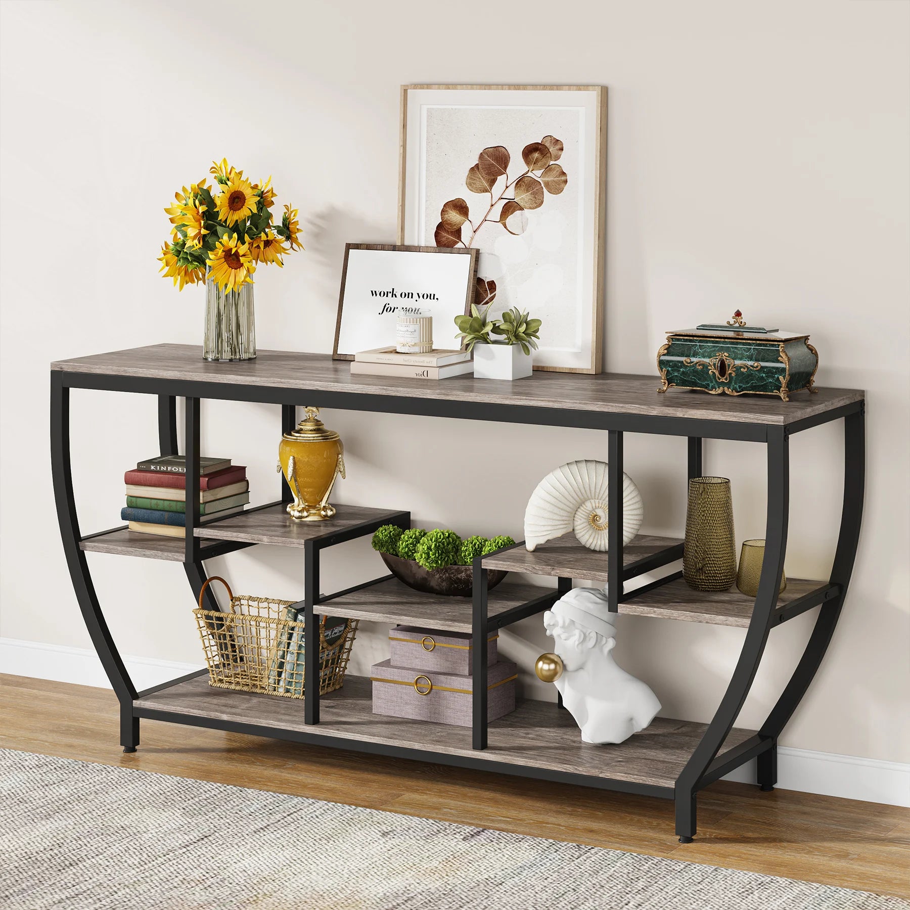 Tribesigns 70.9 Inch Long Sofa Table with Shelves, Rustic Console Table with Storage, Industrial Entryway Table TV Stand