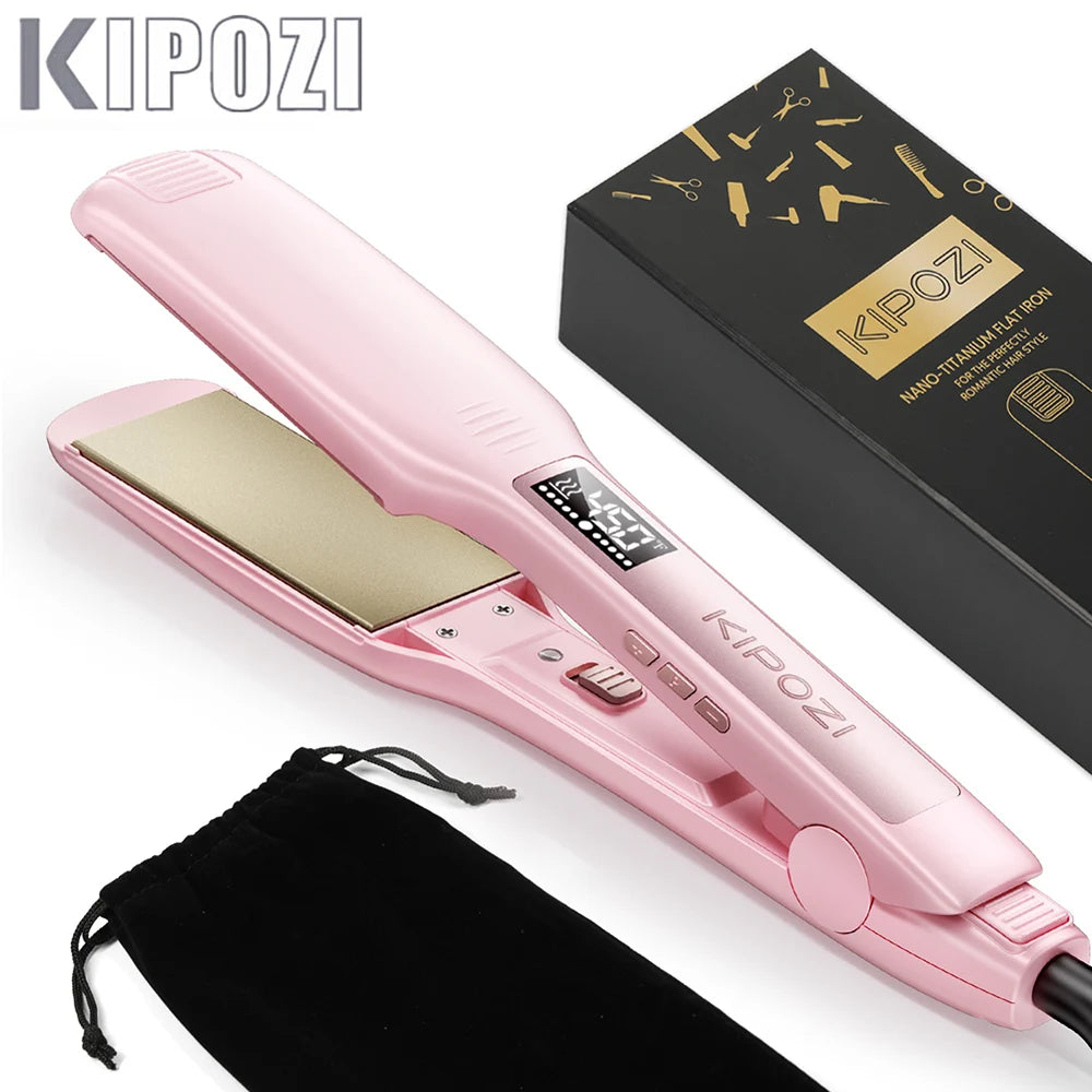 KIPOZI Professionele Titanium Plat Yster Haarstryker met Digitale LCD-skerm Dubbele Spanning Onmiddellike Verhitting Krulyster