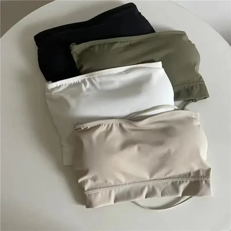 Nahtloses Tube Top aus Eisseide, sexy Wickel-Brust für Damen, Push-up-BHs, trägerlose Unterwäsche, einfarbige Bralette-Dessous-Oberteile