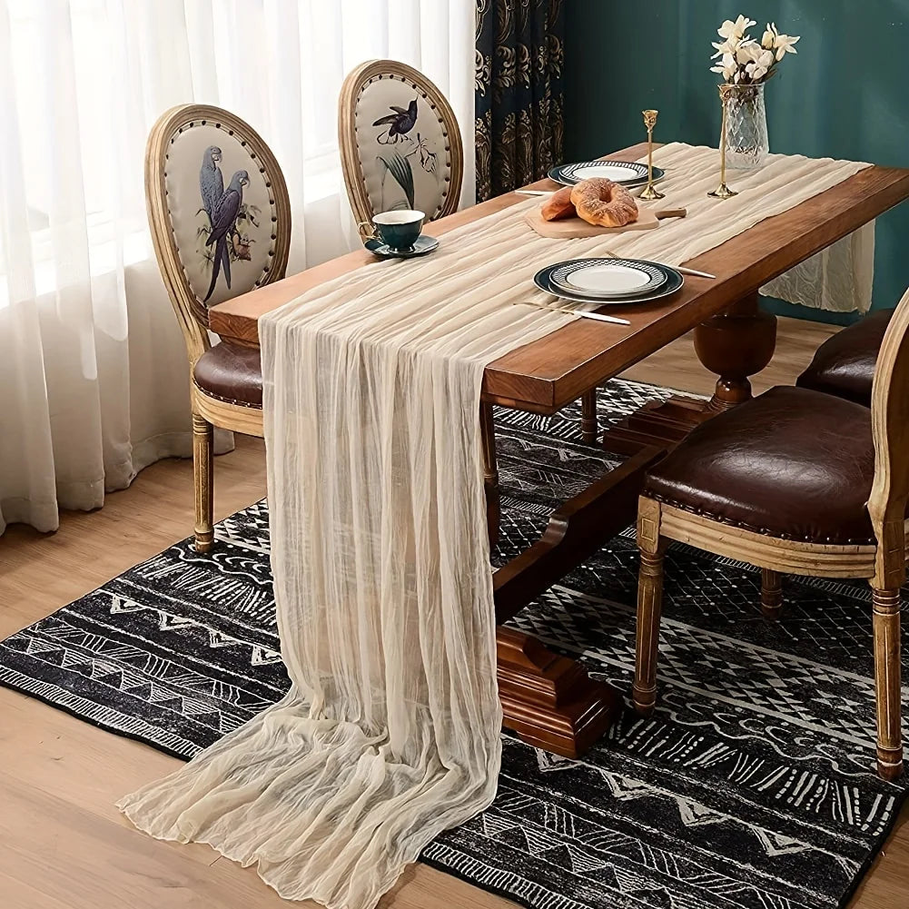 1pc Boho Style Cheesecloth Table Runner - Long Gauze Sheer RomanticTable Runner For Weddings, And Scene Decor Home Decor