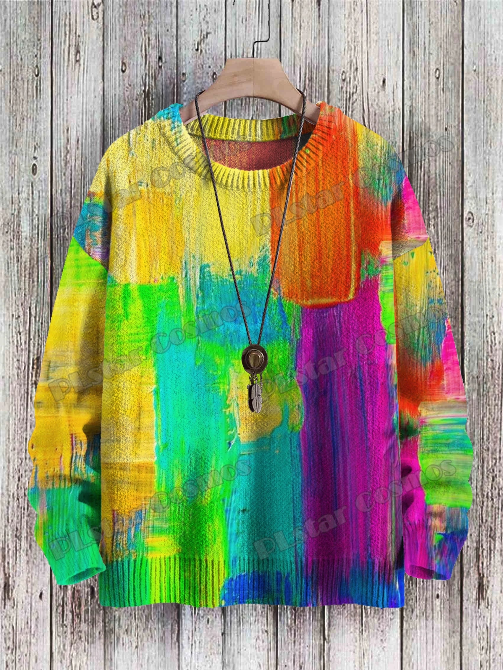 Abstract Art Girl Multicolor Pattern 3D Printed Men's Crewneck Knitted Pullover Winter Unisex Casual Knit Pullover Sweater ZZM47