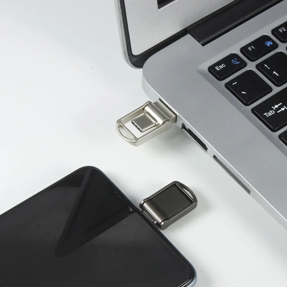 Metal Mini TYPE-C 2 IN 1 USB Dual Flash Drive 64GB Tiny Pen Drive 32GB Key Chain Memoria USB Memory Disk 128G 16GB Pendrives