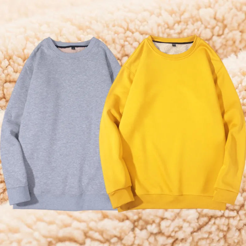 Lamb Velvet Hoodie Men's Thickened Fleece round Neck Casual Versatile Teenage Warm Top Lamb Velvet Jacket Winter Fashion