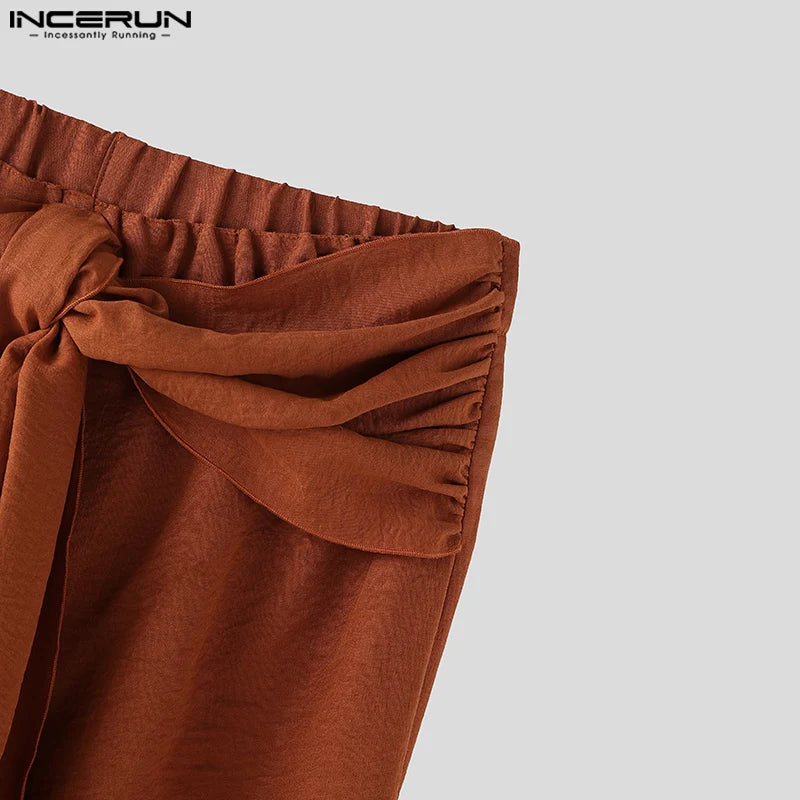 Mode INCERUN Somer Lente Mans Informele Broek Harembroek Geplooide Langbroek Straatdrag Oormaat Mansklere S-5XL