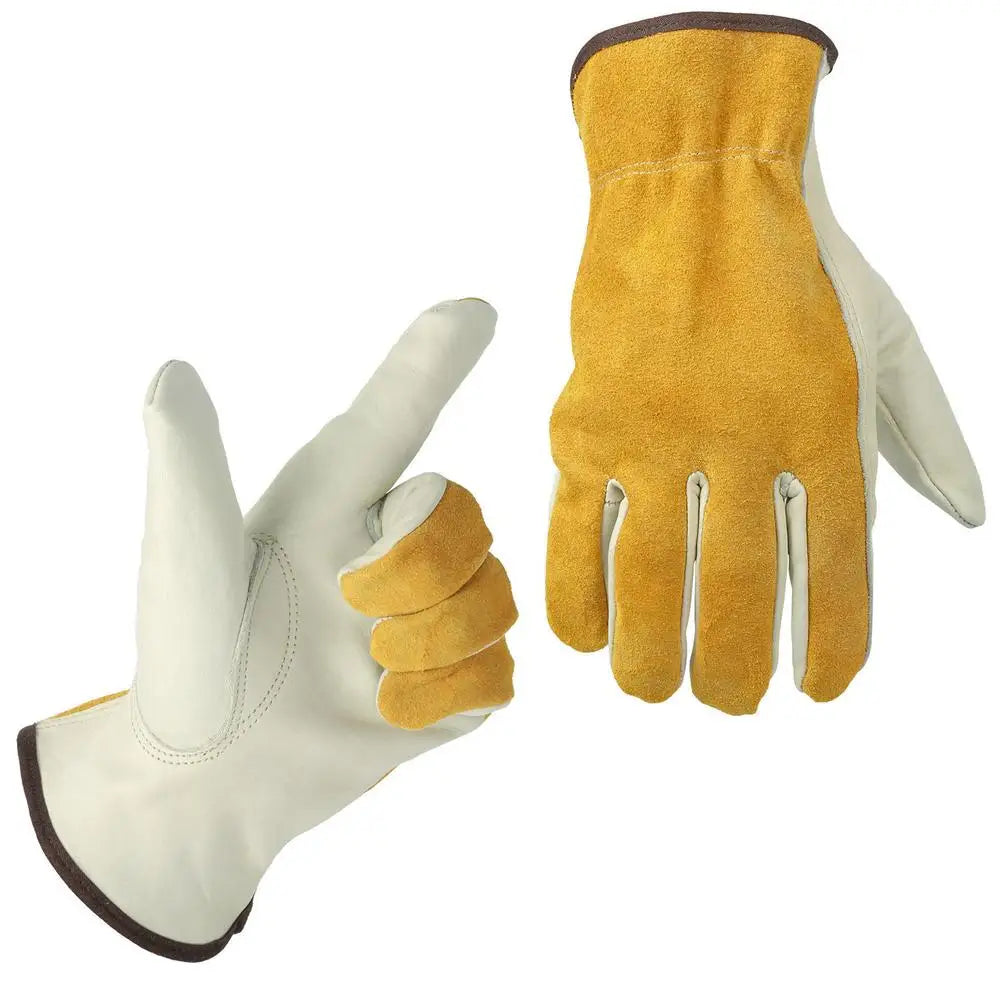 1 Pair Work Gloves Cowhide Leather Workers Work Welding Safety Protection Garden Sports Motorcycle Driver Wear-resistant Gloves