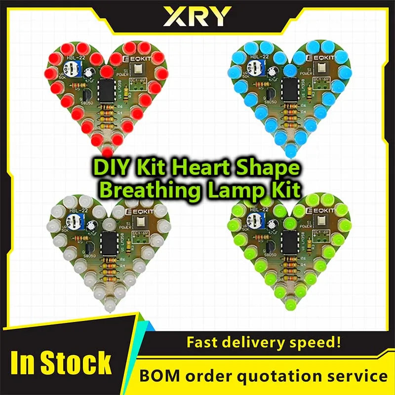 DIY Kit Heart Shape Breathing Lamp Kit Breathing LED Suite Red White Blue Green Electronic Production for Learning laboratory
