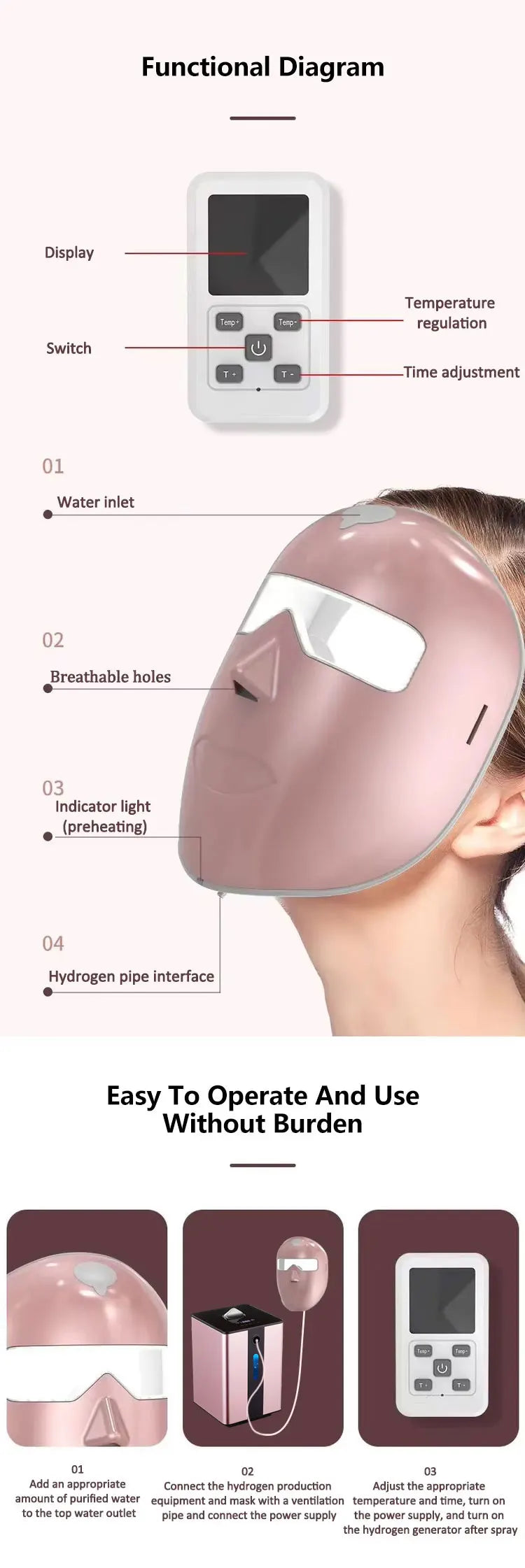 Hydrogen Beauty Face Mask Skin Care Whitening Moisturizing Molecular Hydrogen Inhaling H2 Gas Inhaler Mask
