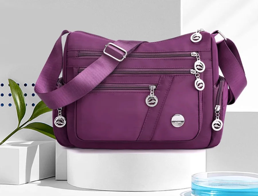 Large Capacity Waterproof Nylon Shoulder Bag Multi-Pocket Crossbody Bag Female Bag Shopping Travel Lady Handbag Leisure Purse