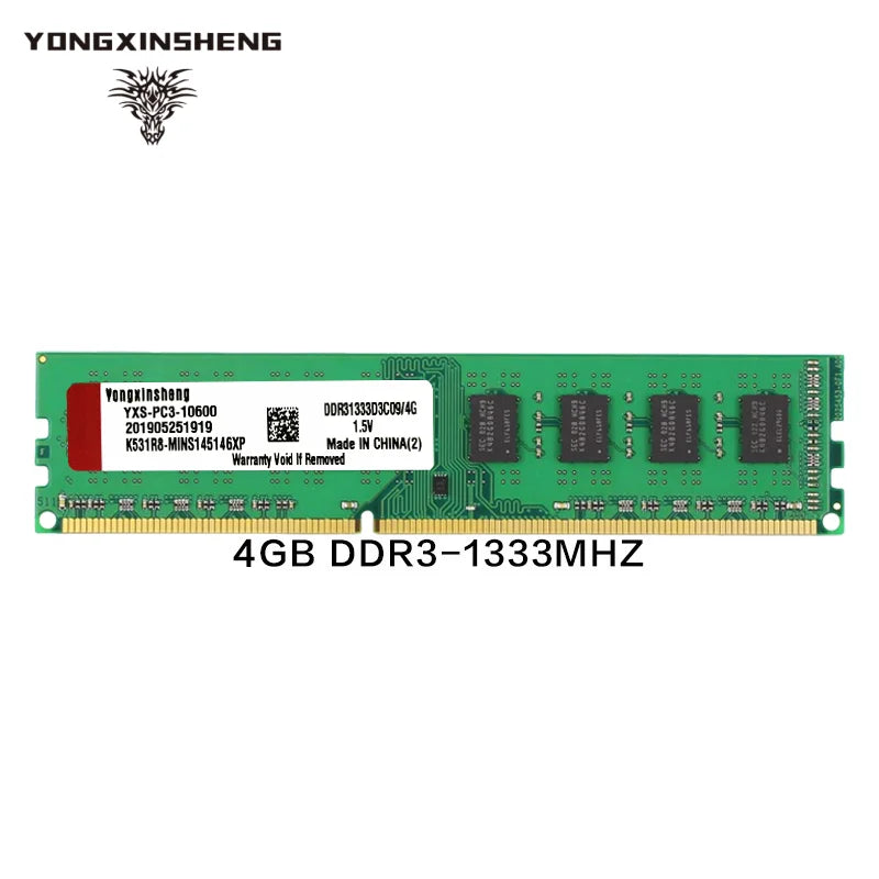 Yongxinsheng DDR3 RAM 4GB 8GB PC3 1333MHz 1600MHz Universal Desktop Memory DIMM 1.5v voltage
