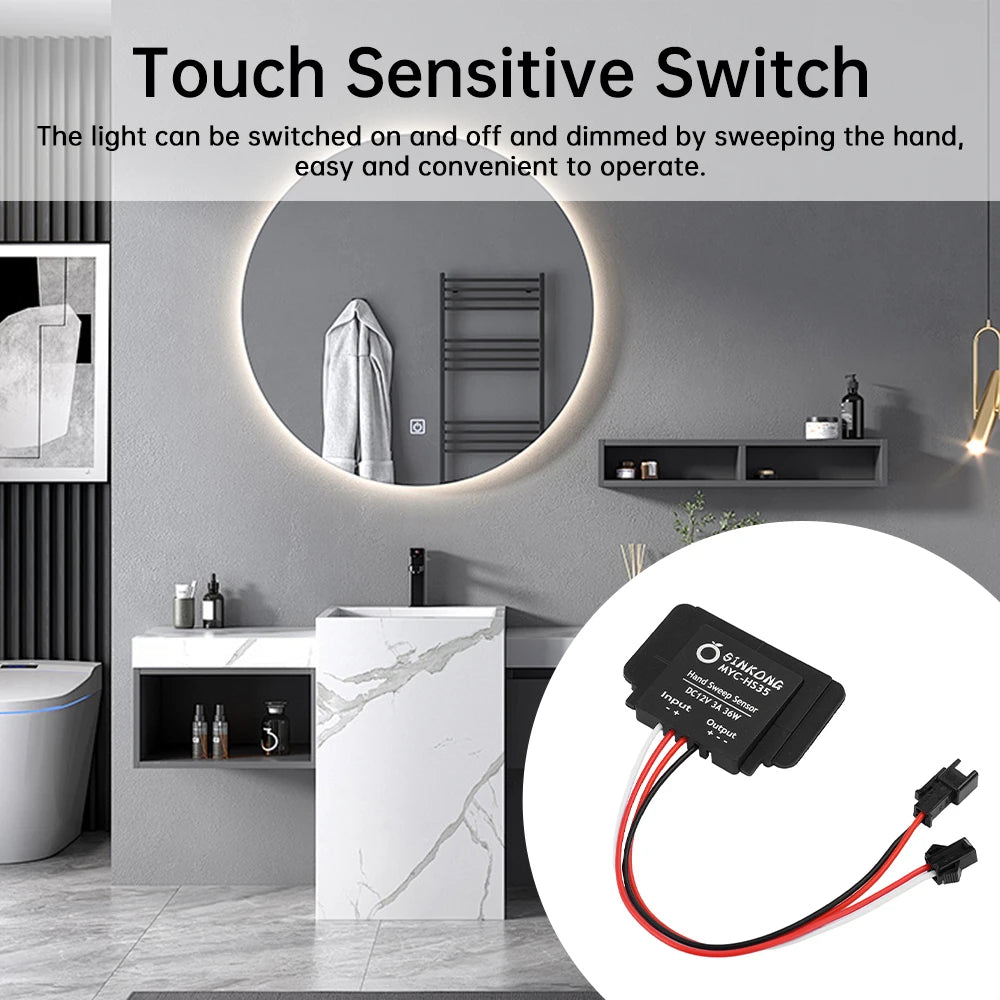DC 12V 3A 36W LED Dimmer Switch Hand Scan Dimmer Sensor Switch Infinite dimming For Bathroom Mirror Light Backlight Decoration