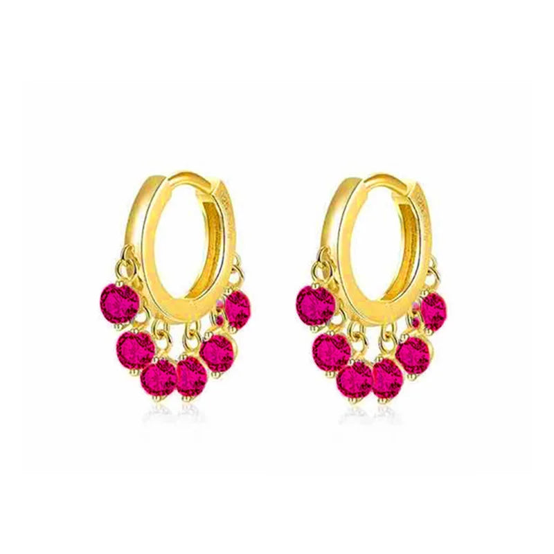 ENSHIR Colorful Cubic Zircon Tassel Hoop Earring for Women Dainty Gold Color Earrings Jewelry Wholesale