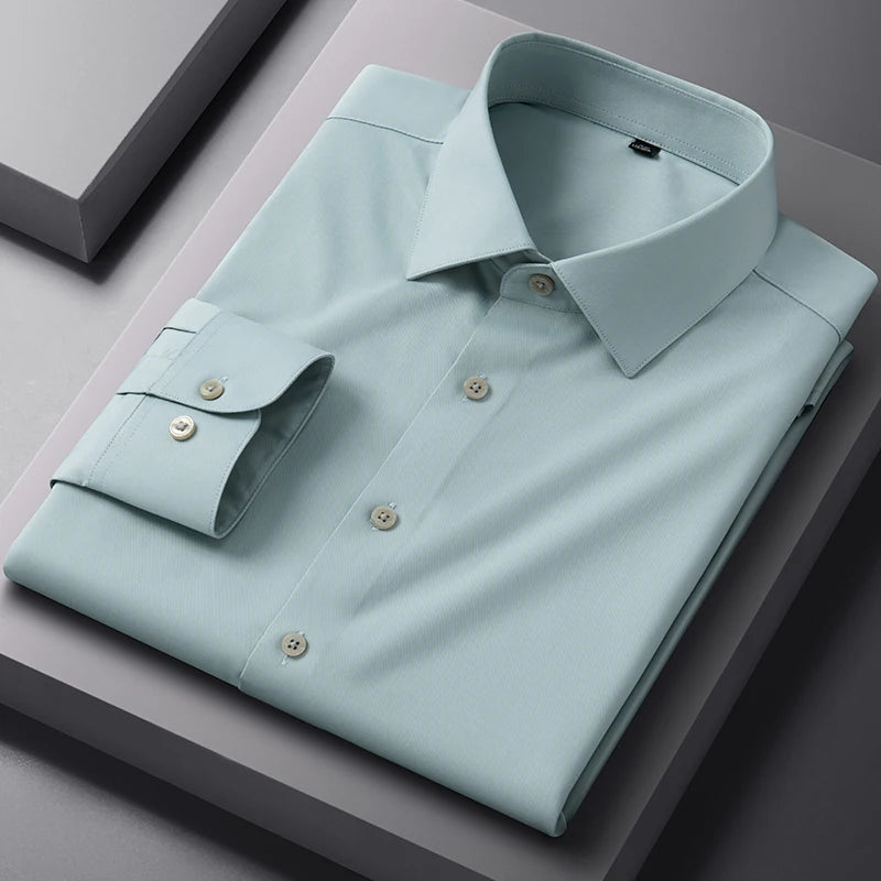 Bamboo Fiber Anti-Wrinkle Mens Shirts Long Sleeve Dress Shirts For Slim Fit Camisa Social Business Blouse White Shirt S-7XL 8XL