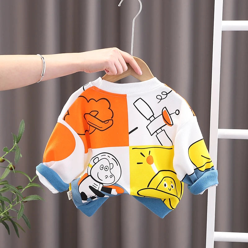 New Spring Autumn Baby Boys Girl Cartoon Cotton Printe Hoodies Children Kids Casual T-Shirt Sportswear Infant Clothing 0-5 Years