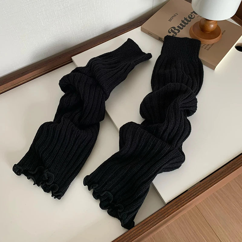 57cm Japanese Lolita Leg Warmers Winter Women Ankle Warmer Girls Gothic Long Socks Thin Knitted Female Cosplay Socks Boot Cuffs