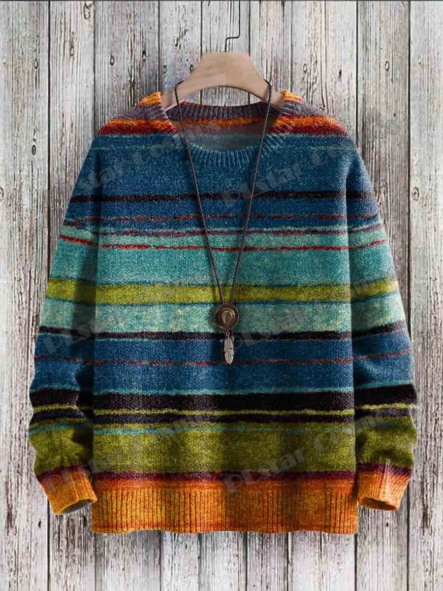 Abstract Art Girl Multicolor Pattern 3D Printed Men's Crewneck Knitted Pullover Winter Unisex Casual Knit Pullover Sweater ZZM47